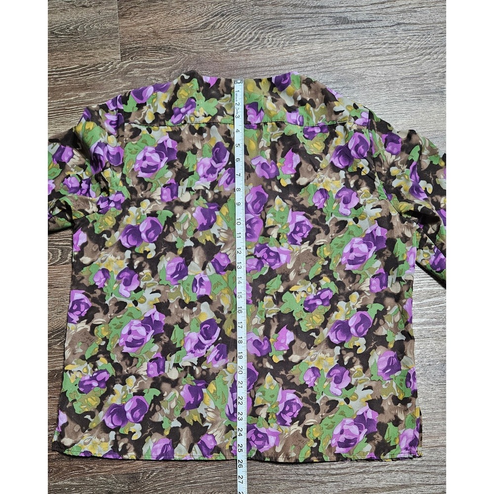 Southern Lady Floral Pleated Front Longsleeve Button Front Blouse - Picture 7 of 10